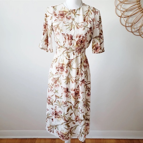 H&M Zara Mango Midi Floral Dress Summer Short 3/4 Sleeve - Picture 5 of 12